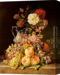 Hund Fuchs Und Katze Canvas Paintings - Stilleben Mit Obst Und Blumen by Pauline Koudelka-Schmerling