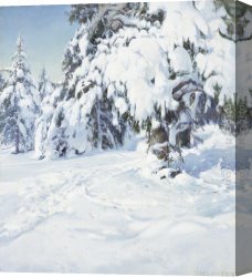 A Winter Landscape with Skaters Near a Village Canvas Paintings - Winter Landscape by Peder Knudsen