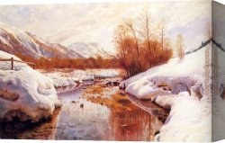Early Winter in The Sierra Nevada Canvas Paintings - A Mountain Torrent In A Winter Landscape by Peder Mork Monsted