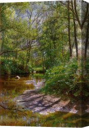 Landscape with a Lake Canvas Paintings - A River Landscape by Peder Mork Monsted