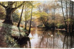 Landscape with a Lake Canvas Paintings - A River Landscape in Springtime by Peder Mork Monsted