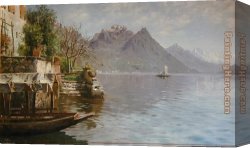 Peder Mork Monsted Canvas Paintings - Gandria Lago Di Lugano by Peder Mork Monsted