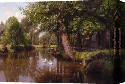 Peder Mork Monsted Canvas Paintings - On the River by Peder Mork Monsted