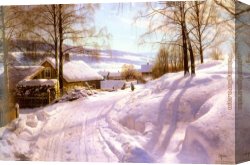 Peder Mork Monsted Canvas Paintings - On The Snowy Path by Peder Mork Monsted