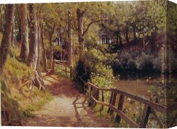 Peder Mork Monsted Canvas Paintings - The forest path by Peder Mork Monsted