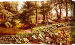 Peder Mork Monsted Canvas Paintings - The Path On The River's Edge by Peder Mork Monsted