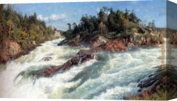 Peder Mork Monsted Canvas Paintings - The Raging Rapids by Peder Mork Monsted