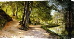 Peder Mork Monsted Canvas Paintings - The Red Umbrella by Peder Mork Monsted