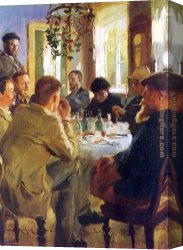 Nina Con Flor Canvas Paintings - Almuerzo con pintores de Skagen by Peder Severin Kroyer