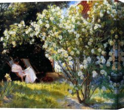 Peder Mork Monsted Canvas Paintings - Marie en el jardin i by Peder Severin Kroyer