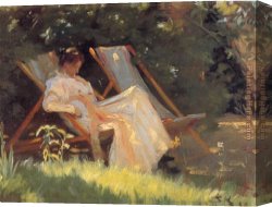 Peder Mork Monsted Canvas Paintings - Marie en el jardin reading by Peder Severin Kroyer
