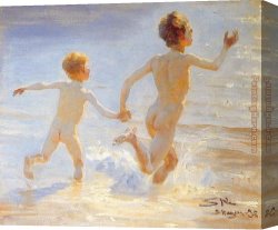 Peder Mork Monsted Canvas Paintings - Playa de Skagen by Peder Severin Kroyer