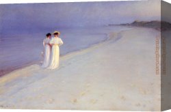 Peder Mork Monsted Canvas Paintings - Tade de verano en la playa by Peder Severin Kroyer