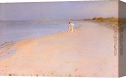 Peder Mork Monsted Canvas Paintings - Tarde de verano en la playa by Peder Severin Kroyer