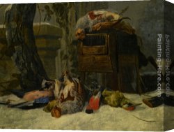 An Interesting Game Canvas Paintings - Still Life with Dead Game and Songbirds in the Snow by Peeter Boel