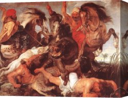 The Moose Hunt Canvas Paintings - Hippopotamus and Crocodile Hunt by Peter Paul Rubens