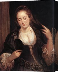 Woman with a Mirror Canvas Paintings - Woman with a Mirror by Peter Paul Rubens