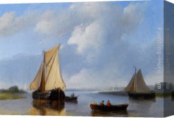 Calm Canvas Paintings - Shipping in a Calm by Petrus Jan Schotel
