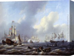 Battle Canvas Paintings - The Battle Of Kamperduin by Petrus Jan Schotel