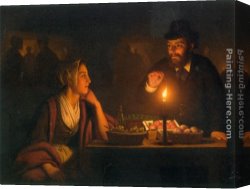 Market Canvas Paintings - A Market Scene by Candle Light by Petrus Van Schendel