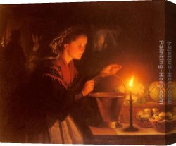 Market Canvas Paintings - A Market Scene By Candlelight by Petrus Van Schendel