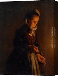 Girl at Bar with Red Light-1 Canvas Paintings - A Servant Girl by Candle Light by Petrus Van Schendel