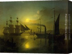 Sydney Harbour Canvas Paintings - The Moonlit Harbour by Petrus Van Schendel