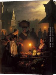 Market Canvas Paintings - The Night Market by Petrus Van Schendel