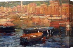Arrival of The Boats Canvas Paintings - Anchored Boats - Portofino by Philip Craig