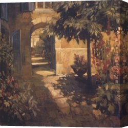 A Mediterranean Courtyard Canvas Paintings - Courtyard in Provence by Philip Craig