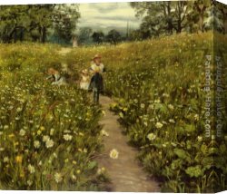 Philip Canvas Paintings - Gathering Wild Flowers by Philip Richard Morris