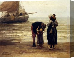 Valencian Fisherman Canvas Paintings - A Fisherman's Goodbye by Philippe Lodowyck Jacob Sadee