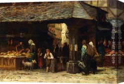 Philippe Canvas Paintings - A Market Scene In Frankfurt by Philippe Lodowyck Jacob Sadee
