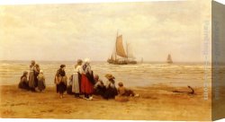 Valencian Fisherman Canvas Paintings - Seeing Off The Fisherman by Philippe Lodowyck Jacob Sadee