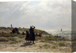 Fleet Canvas Paintings - The Return Of The Fishing Fleet, Katwijk by Philippe Lodowyck Jacob Sadee