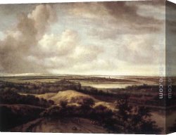 Tuscany Panorama Canvas Paintings - Panorama View of Dunes and a River by Philips Koninck