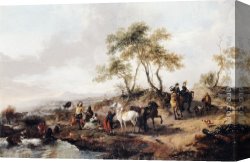 A Hunting Morn Canvas Paintings - The Halt of the Hunting Party by Philips Wouwerman