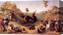 Perseus Frees Andromeda Canvas Paintings - Perseus Frees Andromeda by Piero di Cosimo