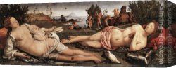 Venus And Mars Canvas Paintings - Venus, Mars, and Cupid by Piero di Cosimo