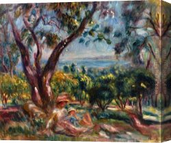 Children Canvas Paintings - Cagnes Landscape with Woman and Child by Pierre Auguste Renoir