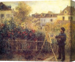 Renoir Canvas Paintings - Claude Monet Painting in his Garden at Argenteuil by Pierre Auguste Renoir