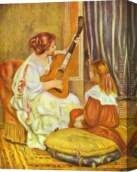Lessons Canvas Paintings - Guitar Lesson by Pierre Auguste Renoir