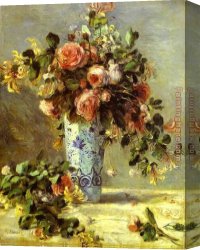Les Roses Et Jasmin Dans Le Vase De Delft Canvas Paintings - Roses and Jasmin in a Delft Vase by Pierre Auguste Renoir