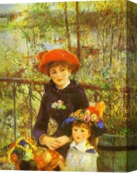 Renoir Canvas Paintings - Two Sisters (On the Terrace) by Pierre Auguste Renoir