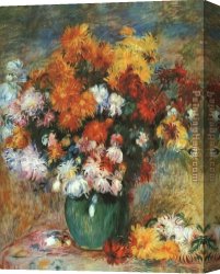 Renoir Canvas Paintings - Vase of Chrysanthemums by Pierre Auguste Renoir
