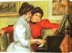 Piano Canvas Paintings - Yvonne and Christine Lerolle Playing the Piano by Pierre Auguste Renoir