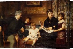 Portrait of Margareta Van Oostenrijk Canvas Paintings - Portrait of a Family Gathered Around a Table by Pierre Jan van der Ouderaa