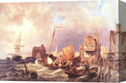 Sydney Harbour Canvas Paintings - Shipping before a Dutch Harbour Town by Pieter Christian Dommerson