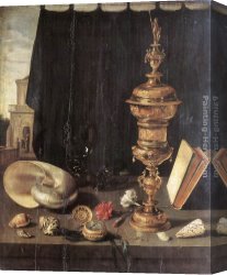 Goblet Canvas Paintings - Still Life with Great Golden Goblet by Pieter Claesz