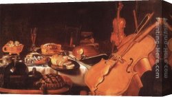 Musical Instruments Canvas Paintings - Still Life with Musical Instruments by Pieter Claesz
